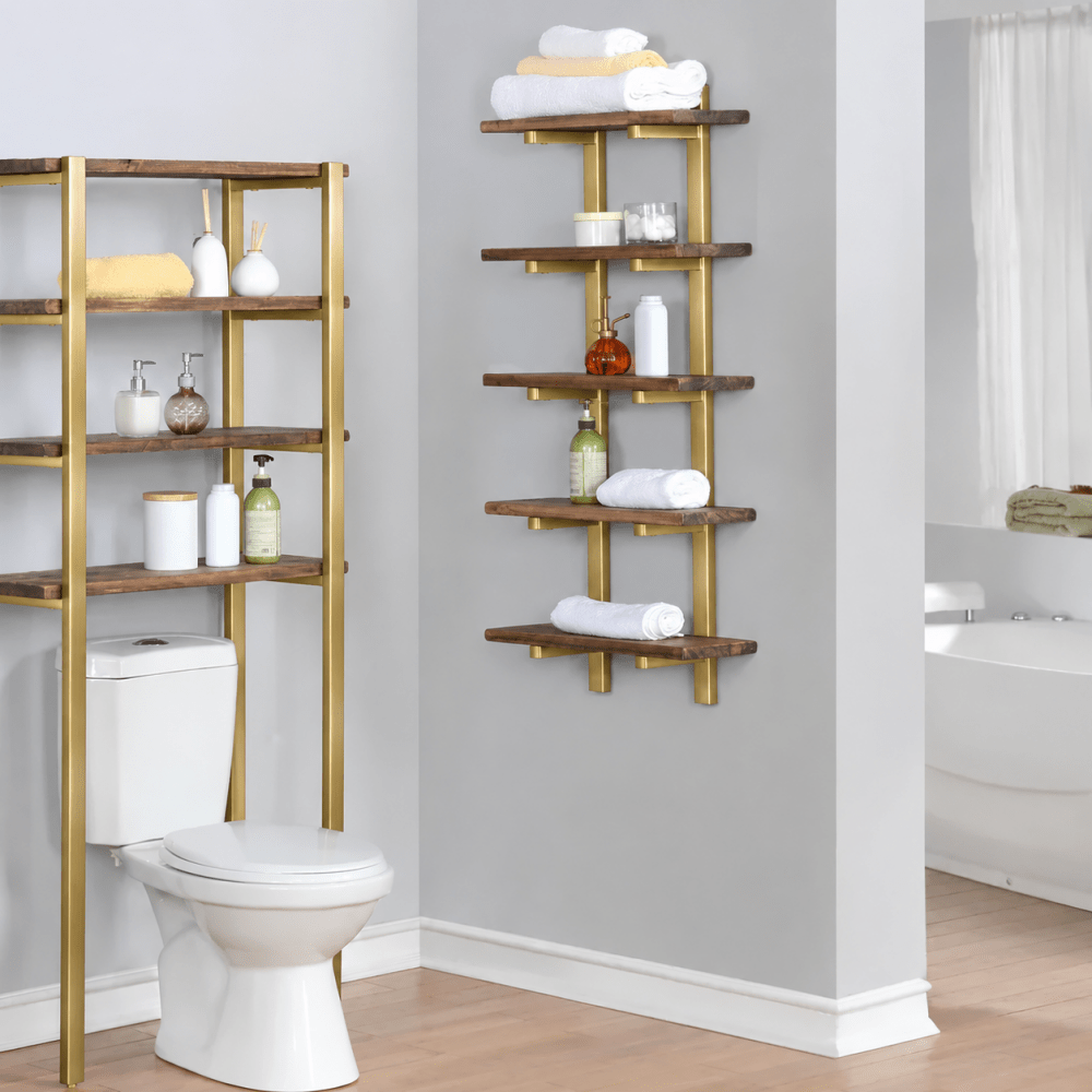 metal and solid wood bath wall shelf 9555513